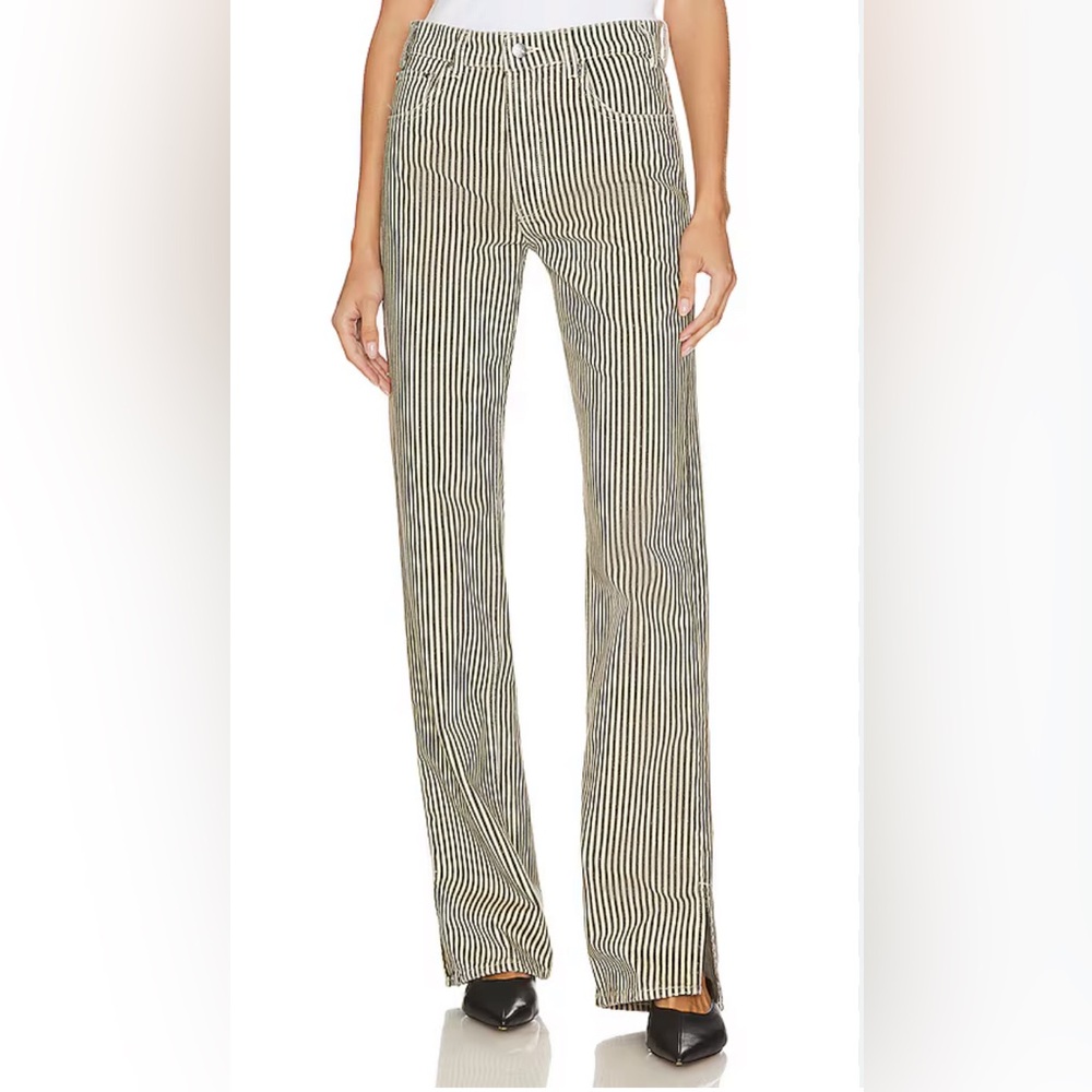 Anine Bing Striped Split Hem Roy Jeans